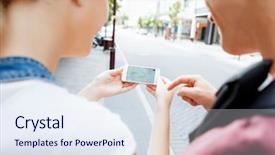  Presentation with navigation - Cool new presentation design with geo location - tourists using navigation app backdrop and a sky blue colored foreground