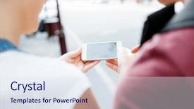  Presentation with navigation - PPT theme featuring geo location - tourists using navigation app background and a sky blue colored foreground