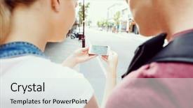  Presentation with navigation - Cool new presentation with geo location - tourists using navigation app backdrop and a sky blue colored foreground