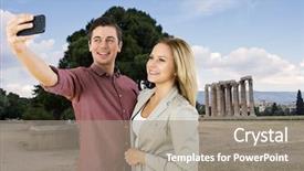  Presentation with geo - Beautiful PPT layouts featuring geo location - young couple on vacation taking backdrop and a  colored foreground