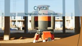  Presentation with construction equipment - Presentation design enhanced with geodesic - rotating laser levelling equipment background and a light blue colored foreground