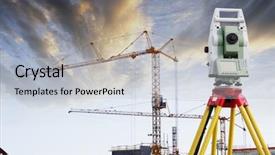  Presentation with instrument - Presentation theme featuring geodesy - construction surveying instrument large building background and a lemonade colored foreground