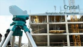 Presentation with geodesy - Presentation enhanced with geodesy - equipment theodolite tool at construction background and a sky blue colored foreground