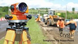  Presentation with construction equipment - Audience pleasing presentation theme consisting of geodesy - equipment theodolite tool at construction backdrop and a coral colored foreground