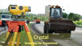  Presentation with construction equipment - Presentation featuring geodesy - equipment theodolite tool at construction background and a tawny brown colored foreground