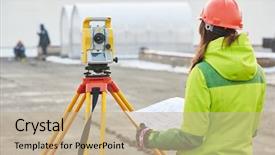 Presentation with transit road - Cool new PPT theme with geodesy - female surveyor worker working backdrop and a mint green colored foreground