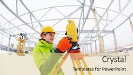  Presentation with transit road - Slide deck with geodesy - female surveyor worker working background and a blonde colored foreground