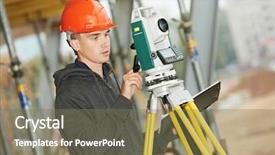  Presentation with transit road - Colorful presentation design enhanced with geodesy - one surveyor worker working backdrop and a violet colored foreground