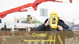  Presentation with construction equipment - Slide deck enhanced with geodesy - one surveyor worker working background and a coral colored foreground