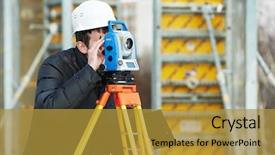  Presentation with transit road - Slide set consisting of geodesy - one surveyor worker working background and a gold colored foreground