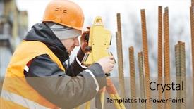  Presentation with transit road - Presentation theme featuring geodesy - one surveyor worker working background and a coral colored foreground