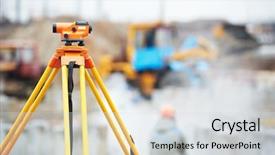  Presentation with construction equipment - Presentation featuring geodesy - surveyor equipment optical level background and a light gray colored foreground
