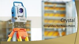  Presentation with surveyor - Audience pleasing PPT layouts consisting of geodesy - surveyor equipment tacheometer or theodolite backdrop and a coral colored foreground