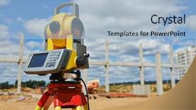  Presentation with surveyor - Audience pleasing slide deck consisting of geodesy - surveyor equipment tacheometer or theodolite backdrop and a light blue colored foreground