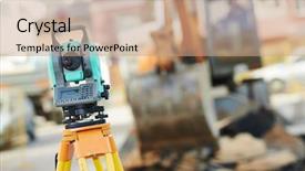  Presentation with surveyor - Slides having geodesy - surveyor equipment tacheometer or theodolite background and a coral colored foreground