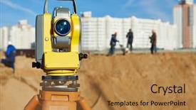  Presentation with surveyor - Amazing PPT layouts having geodesy - surveyor equipment tacheometer or theodolite backdrop and a gold colored foreground