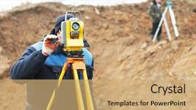  Presentation with surveyor - PPT theme having geodesy - surveyor worker make data collection background and a coral colored foreground