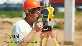  Presentation with surveyor - PPT layouts featuring geodesy - surveyor worker with theodolite background and a coral colored foreground