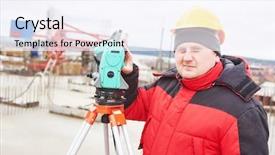  Presentation with theodolite - Presentation theme enhanced with geodesy - surveyor working with theodolite equipment background and a sky blue colored foreground