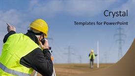  Presentation with speaking - Audience pleasing presentation theme consisting of geodetic engineering - land surveyors measuring with tacheometer backdrop and a light blue colored foreground