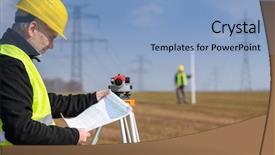  Presentation with land - Presentation consisting of geodetic engineering - land surveyors on construction site background and a light blue colored foreground