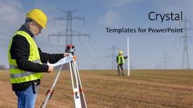  Presentation with land - Slides having geodetic engineering - land surveyors on construction site background and a light blue colored foreground
