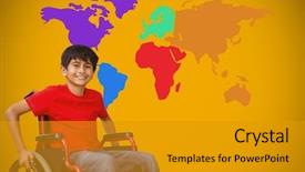  Presentation with wheelchair - PPT layouts enhanced with geographic location mobile - digital composite of disabled boy background and a gold colored foreground
