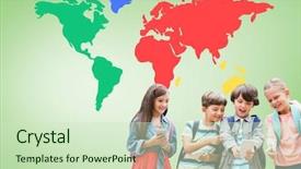  Presentation with map mobile device - Slide deck enhanced with geographic location mobile - digital composite of kids background and a soft green colored foreground
