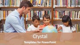  Presentation with elementary school - Slides with geography - cute pupils and teacher looking background and a coral colored foreground