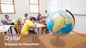  Presentation with elementary school - Colorful slide deck enhanced with geography - cute pupils and teacher backdrop and a coral colored foreground