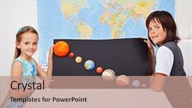  Presentation with solar system - PPT theme with geography - kids presenting their science home background and a coral colored foreground