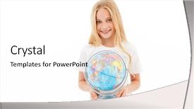  Presentation with girl - Amazing presentation theme having geography - smiling young blonde girl backdrop and a white colored foreground
