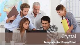  Presentation with laptop computers around the world - Presentation having geography - students and teacher gathered background and a violet colored foreground