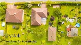  Presentation with beautiful houses - Colorful presentation theme enhanced with topography - aerial view of area backdrop and a gold colored foreground