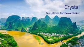  Presentation with mountain - Presentation theme featuring geography mountains - karst mountain landscape background and a sky blue colored foreground