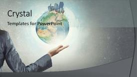  Presentation with earth pollution - Amazing PPT layouts having geography pollution - close up of hand holding backdrop and a  colored foreground