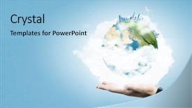  Presentation with earth pollution - Slide deck enhanced with geography pollution - close up of hand holding background and a  colored foreground