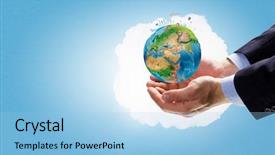  Presentation with earth pollution - Slide set enhanced with geography pollution - close up of hand holding background and a  colored foreground