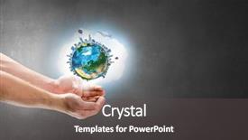  Presentation with hand holding earth - Cool new PPT theme with geography pollution - close up of hand holding backdrop and a  colored foreground