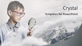  Presentation with school coaching - Presentation theme featuring geography pollution - cute school boy examining objects background and a  colored foreground