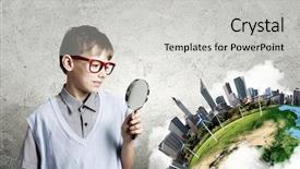  Presentation with magnifying glass - Beautiful slide set featuring geography pollution - cute school boy examining objects backdrop and a light gray colored foreground