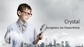  Presentation with geography - Presentation featuring geography pollution - cute school boy examining objects background and a light gray colored foreground