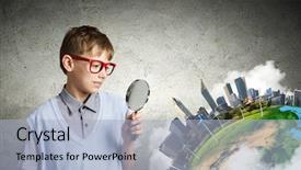  Presentation with school data privacy - Presentation featuring geography pollution - cute school boy examining objects background and a light blue colored foreground