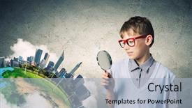  Presentation with nasa - Presentation theme consisting of geography pollution - cute school boy examining objects background and a light blue colored foreground