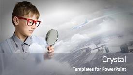  Presentation with magnifying glass - Slide deck enhanced with geography pollution - cute school boy examining objects background and a gray colored foreground