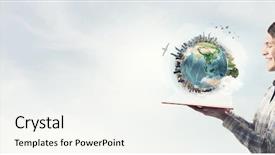  Presentation with geography - Cool new PPT layouts with geography pollution - young man with opened book backdrop and a white colored foreground