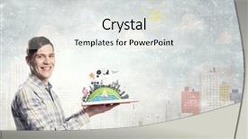  Presentation with geography - Colorful slide set enhanced with geography pollution - young man with opened book backdrop and a light gray colored foreground