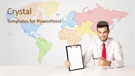  Presentation with geography - Presentation theme consisting of geography project - businessman sitting at white table background and a lemonade colored foreground