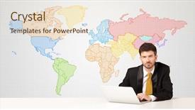  Presentation with geography - Colorful theme enhanced with geography project - businessman sitting at white table backdrop and a lemonade colored foreground