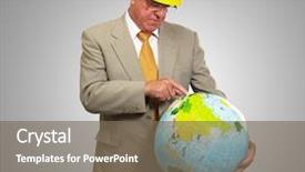  Presentation with architect - Cool new slide deck with geography project - portrait of a senior architect backdrop and a violet colored foreground